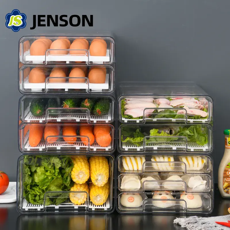 Double Layer Fridge Storage Box with Drain Plate
